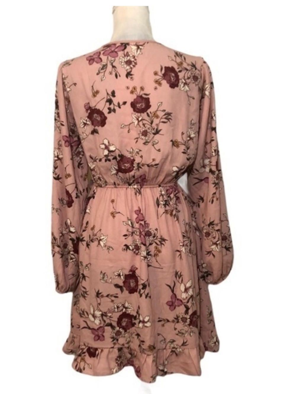 NWOT Pink Floral Faux Wrap Long Sleeve Dress New - Picture 3 of 7